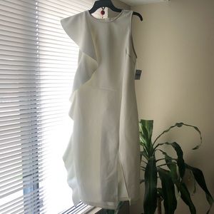 ASOS White Ruffle Midi Scuba Bodycon Dress 8  NWT